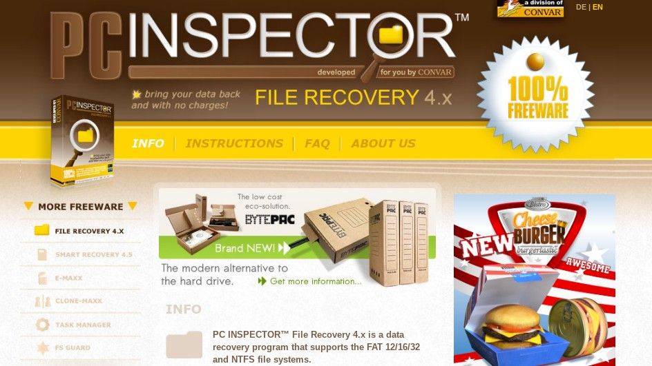 El mejor software gratuito de recuperación de datos: página de inicio de PC Inspector
