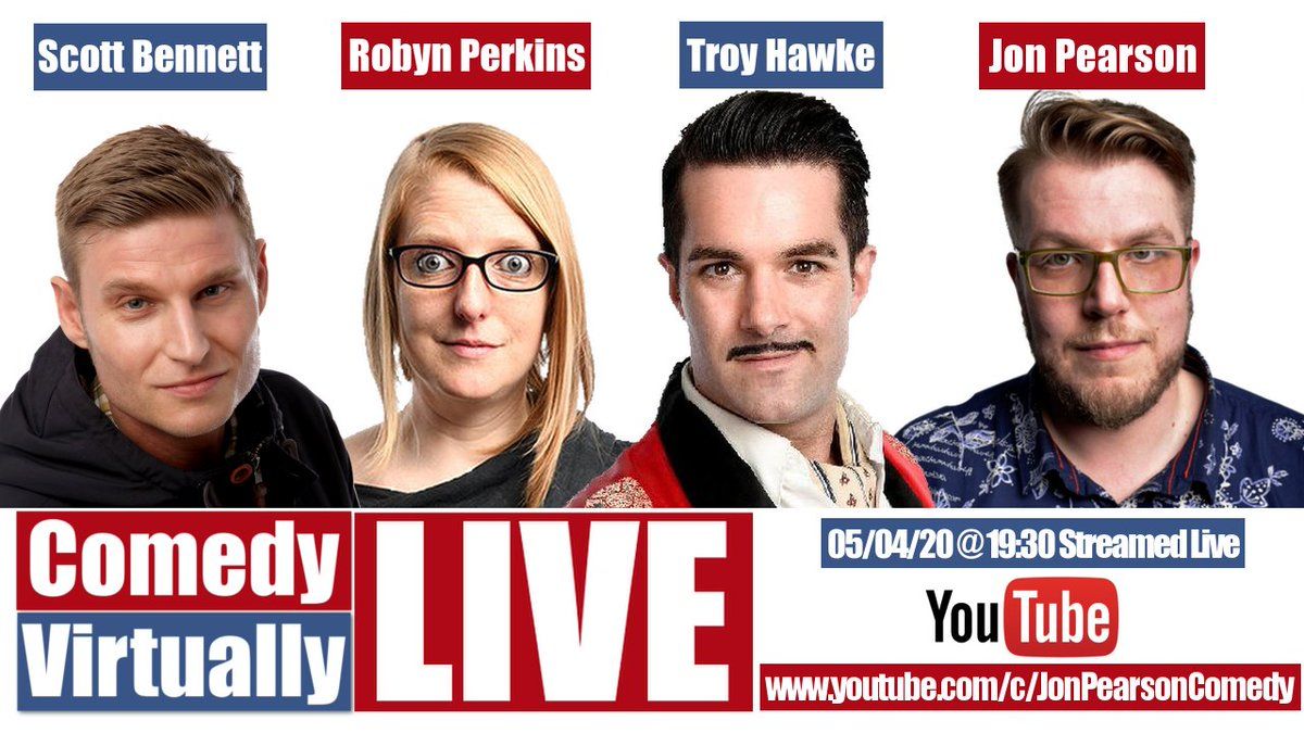 Vier Comedians im Werbeplakat für Comedy Virtual Live