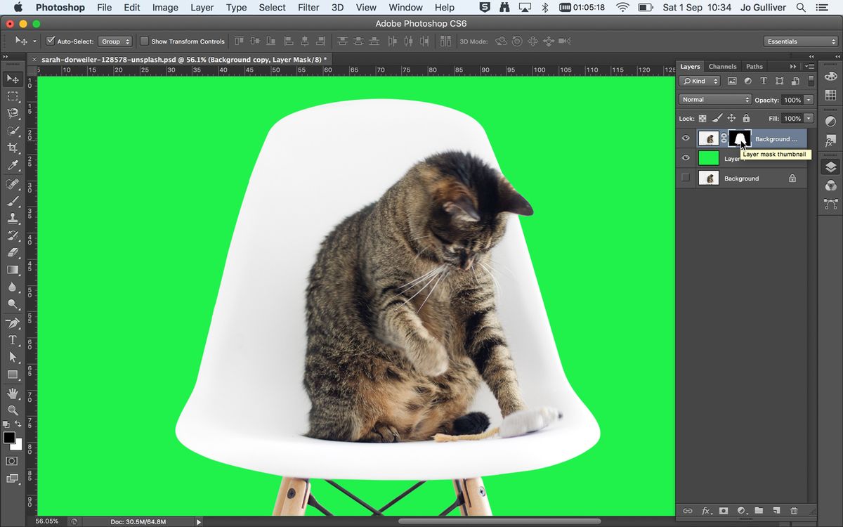 Pillanatkép egy réteg maszkról egy szék körül a Photoshopban