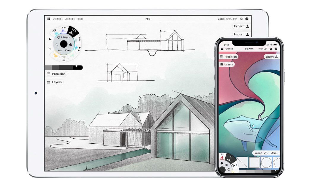 Aplicaciones de dibujo para iPad: captura de pantalla de Concepts que muestra planos de construcción