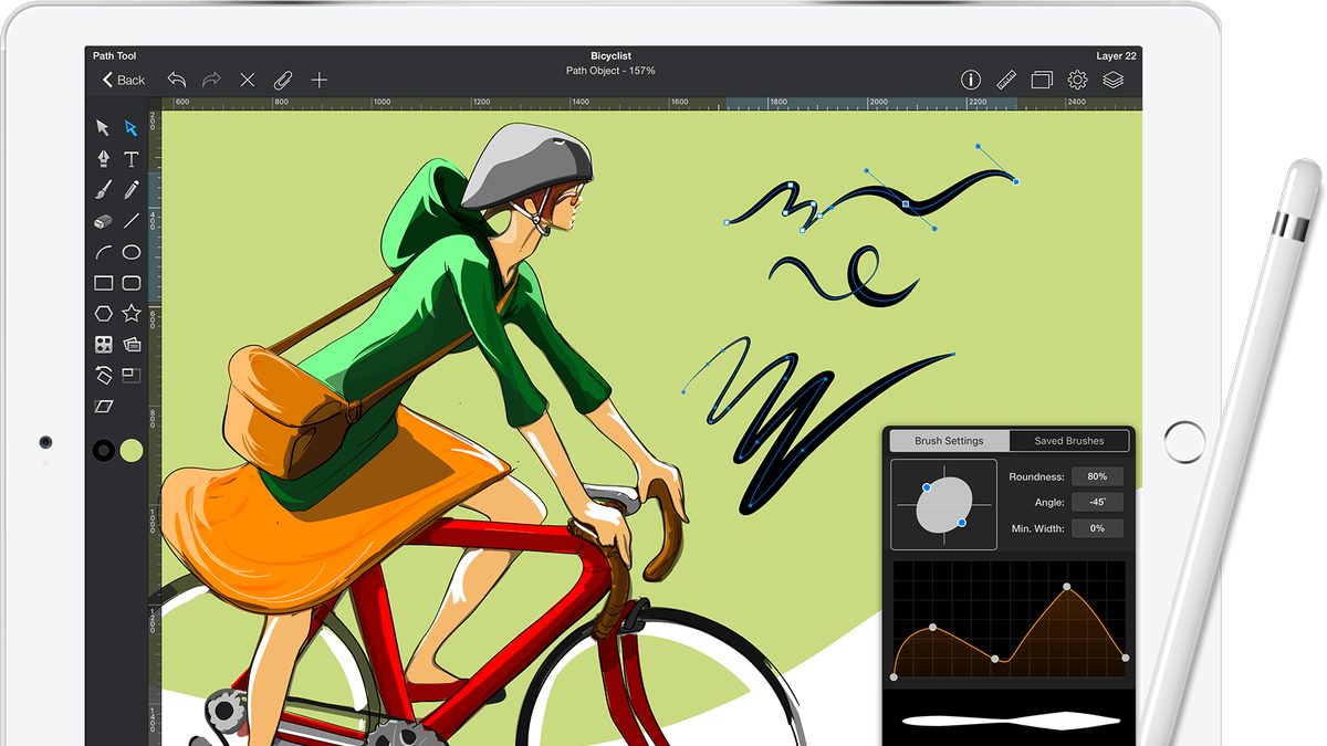 Aplicaciones de dibujo para iPad: dibujo de una mujer en bicicleta