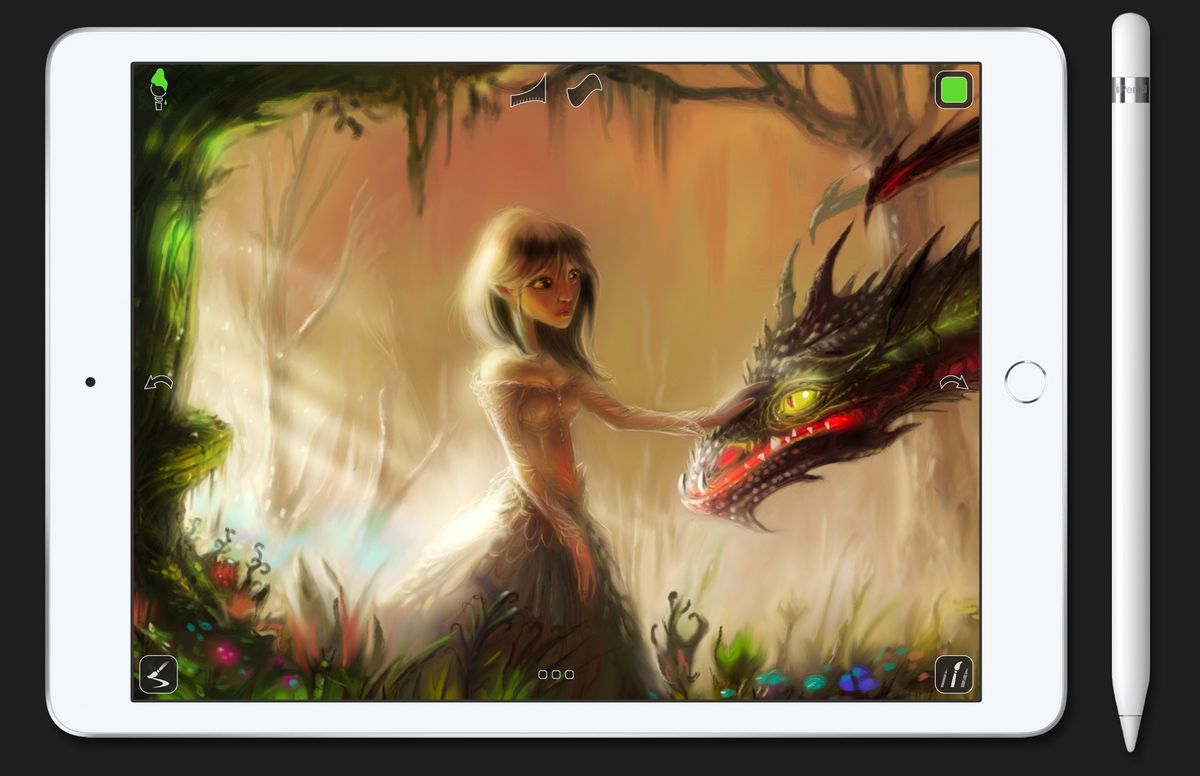 Aplicaciones de dibujo para iPad: pintura digital de una niña y su dragón